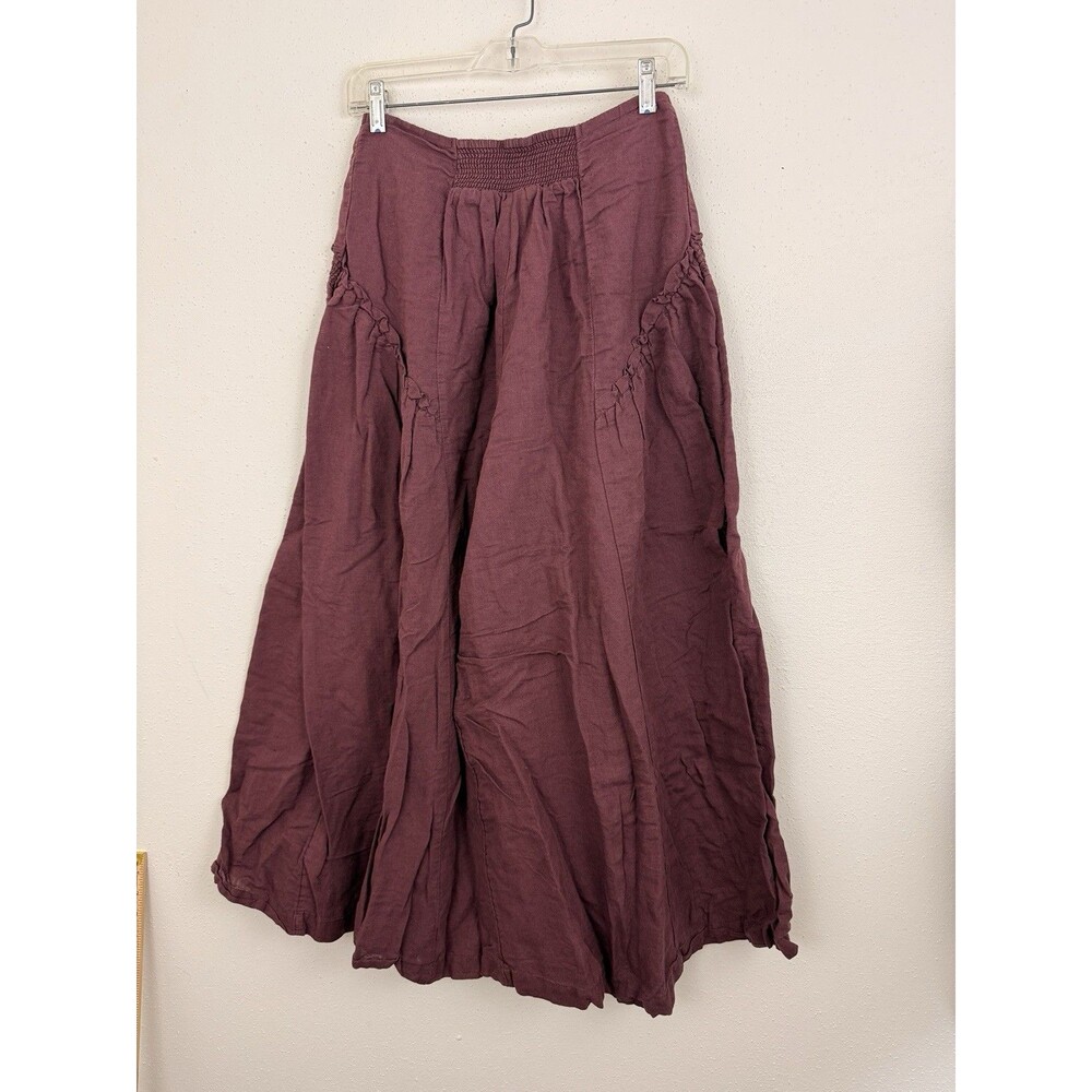 Free People Palazzo Pants Sz S Wide Leg Linen Blend Elastic Smocked Waist Brown - Picture 2 of 8